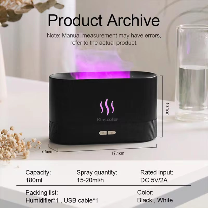 Transform Your Space with the Flame Effect Aroma Diffuser – Ultrasonic Cool Mist Humidifier with LED Light