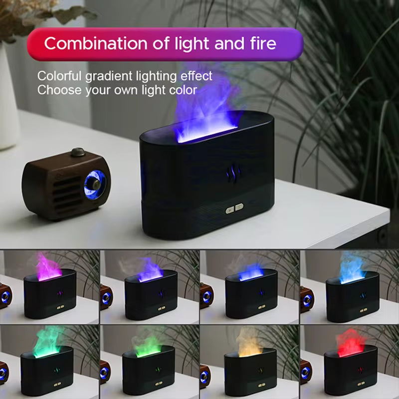 Transform Your Space with the Flame Effect Aroma Diffuser – Ultrasonic Cool Mist Humidifier with LED Light