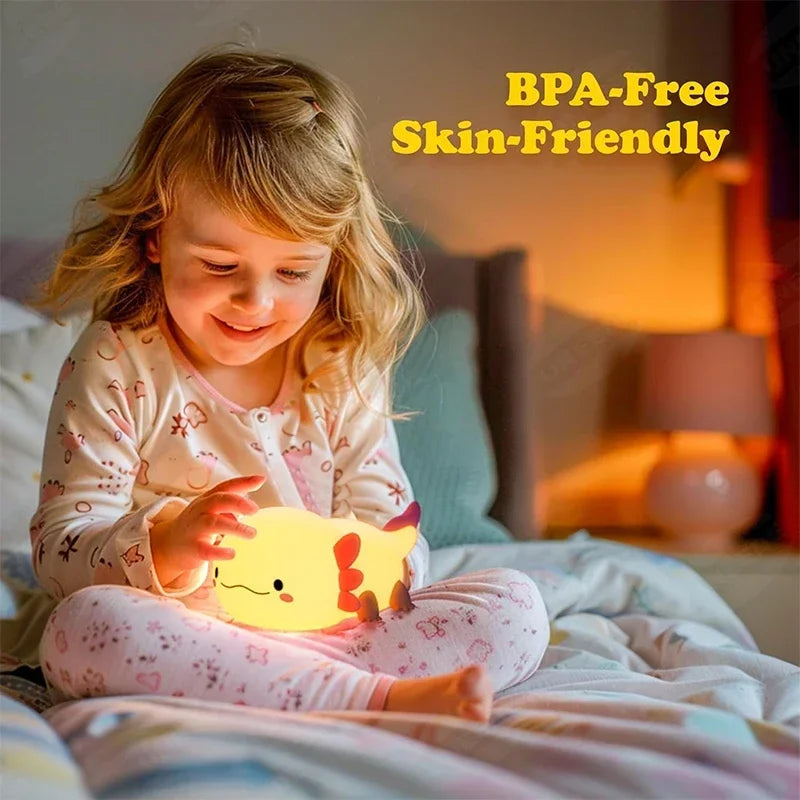 Adorable Axolotl Silicone Night Light – Rechargeable Touch-Control Lamp for Cozy Nights