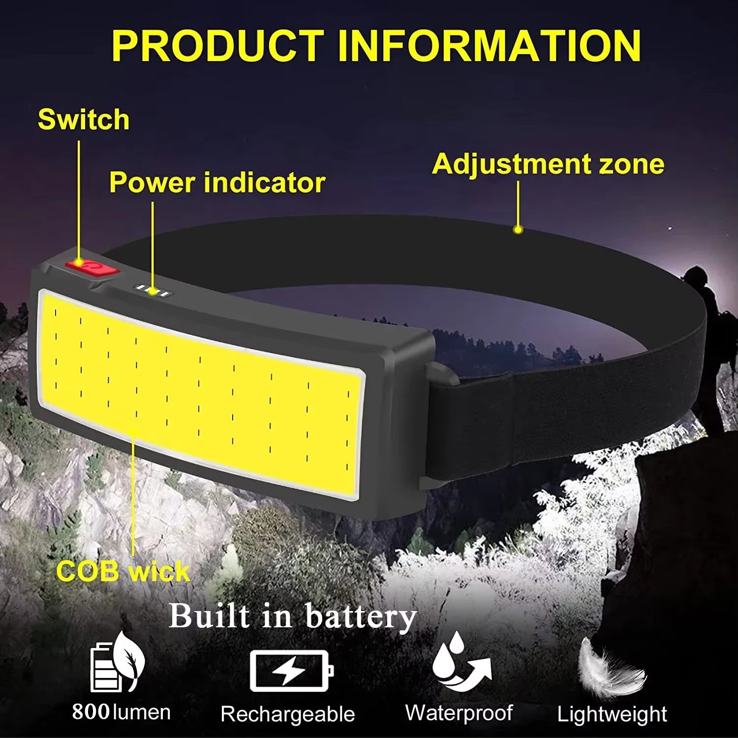 Ultimate Rechargeable COB LED Headlamp – Bright, Versatile, and Waterproof for All Your Outdoor Adventures
