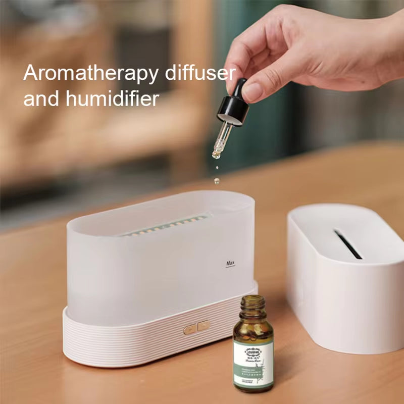 Transform Your Space with the Flame Effect Aroma Diffuser – Ultrasonic Cool Mist Humidifier with LED Light