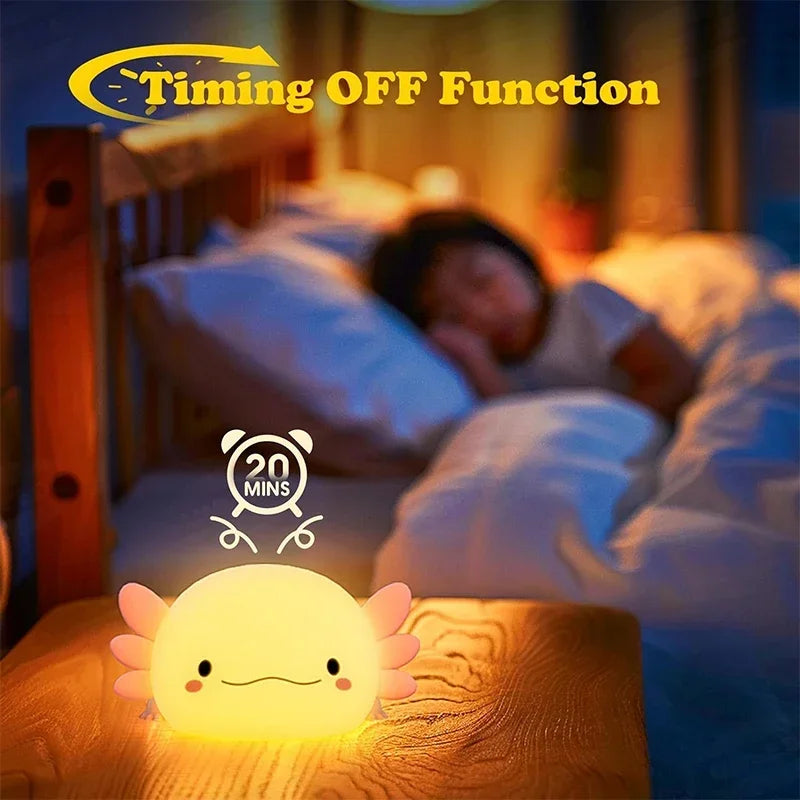 Adorable Axolotl Silicone Night Light – Rechargeable Touch-Control Lamp for Cozy Nights