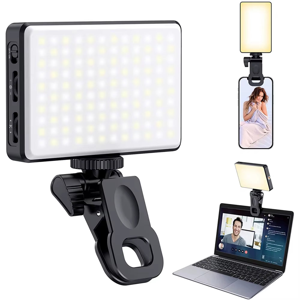 Illuminate Your Selfies: 120 LED Rechargeable Clip-On Video Light for Perfect Content Creation