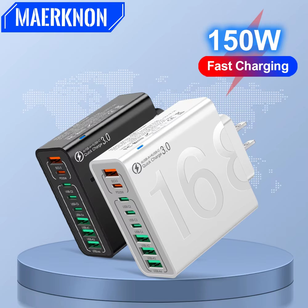 Power Up Fast with the 150W Multi-Port USB Charger – Ideal for Xiaomi, iPhone, Samsung, and Huawei!