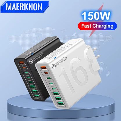 Power Up Fast with the 150W Multi-Port USB Charger – Ideal for Xiaomi, iPhone, Samsung, and Huawei!