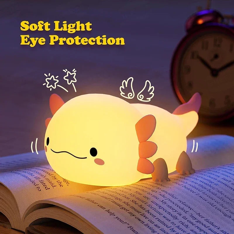 Adorable Axolotl Silicone Night Light – Rechargeable Touch-Control Lamp for Cozy Nights