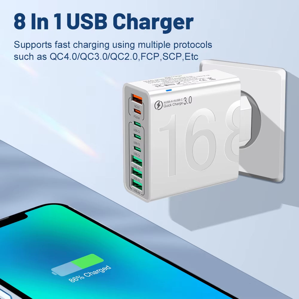 Power Up Fast with the 150W Multi-Port USB Charger – Ideal for Xiaomi, iPhone, Samsung, and Huawei!