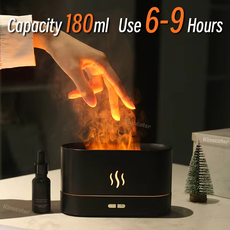 Transform Your Space with the Flame Effect Aroma Diffuser – Ultrasonic Cool Mist Humidifier with LED Light