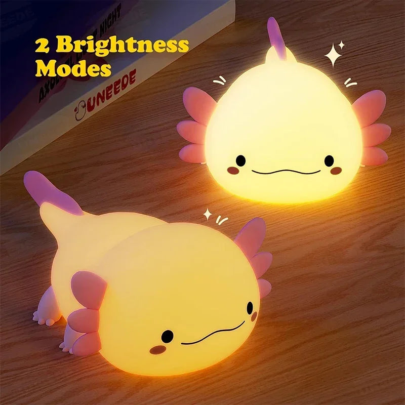 Adorable Axolotl Silicone Night Light – Rechargeable Touch-Control Lamp for Cozy Nights